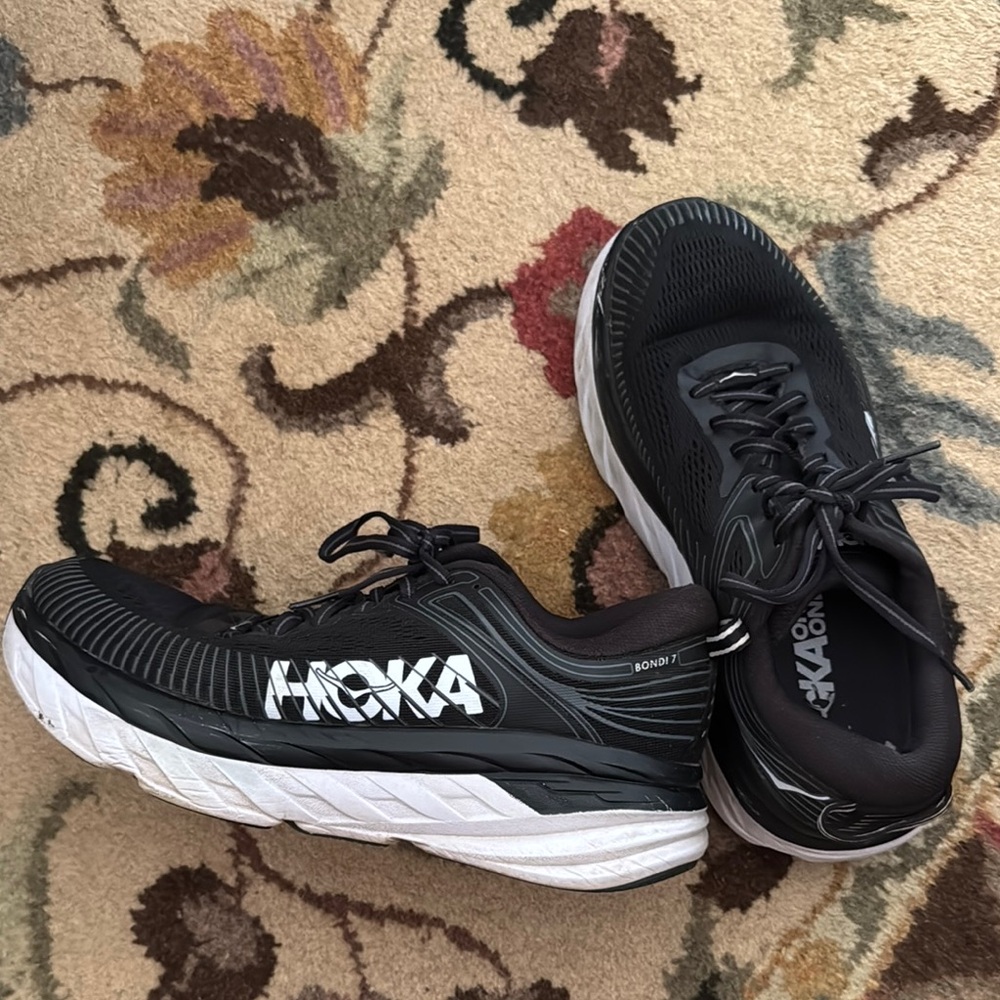 Hoka Black and White Bondi 7 Sneakers